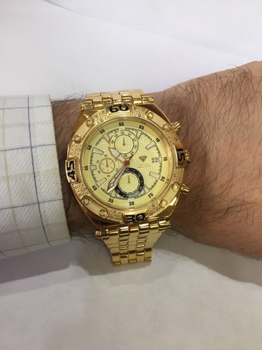 Pre-owned Aqua Master Men  Jojo Jojino Joe Rodeo Yellow Metal Band 48mm Diamond Watch W351