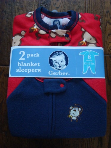 NEW-2-Pack-Gerber-Baby-Boys-Blanket-Sleepers-6-Months-12-16-Lbs