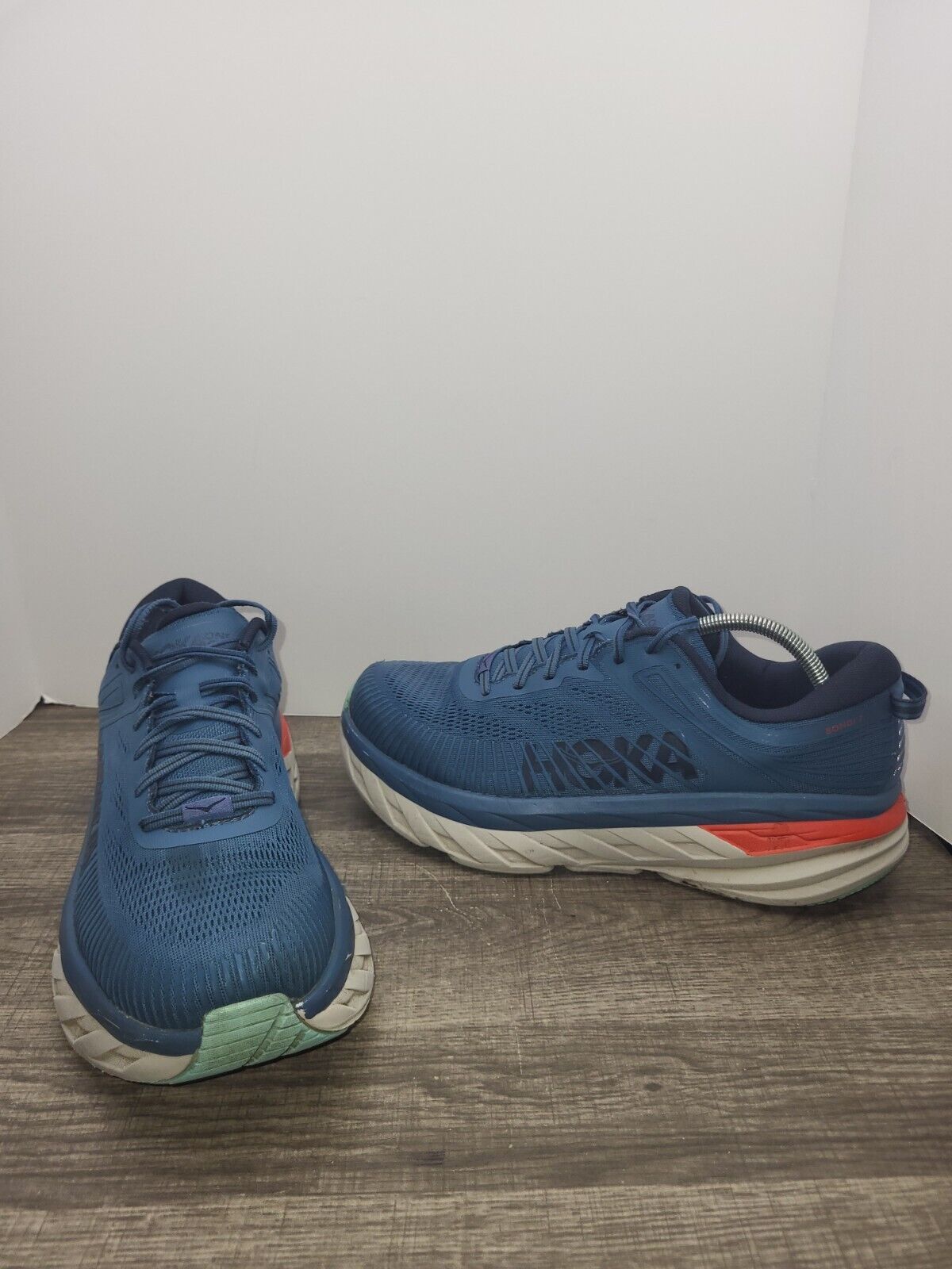 Hoka One One Mens Bondi 7 W 1110530 RTOS Blue Running Shoes Sneakers Size 10.5 E