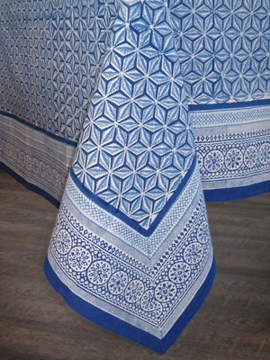 Anokhi Blue Snowflake Rectangular Tablecloth, 90