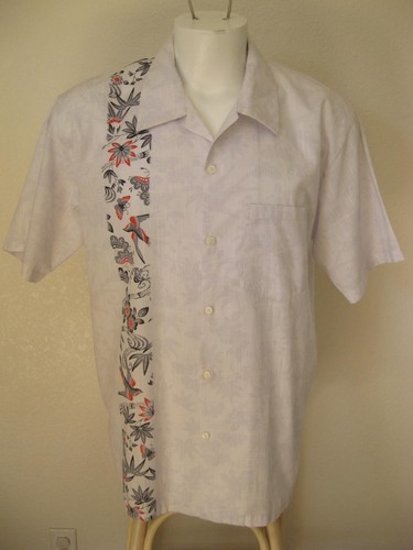 Rare Mens Rockabilly 50s White L Bowling Shirt One Panel