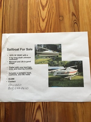 Sail Boat 1979 19' Oday with 6HP Johnson motor