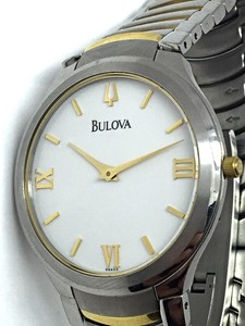 Bulova-Mens-White-Face-Two-Tone-Silver-Gold-Roman-Numeral-Watch ...