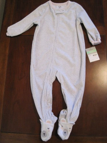 New-NWT-Carter-Girl-Gray-Pink-Polar-Bear-Fleece-Blanket-Sleeper-PJs-18-month