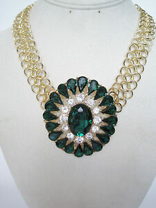 emerald statement costume necklace jewelry gold