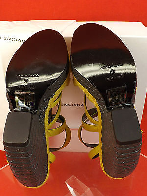 Pre-owned Balenciaga Arena Mustard Yellow Leather Wedge Studded Sandals 39 $745