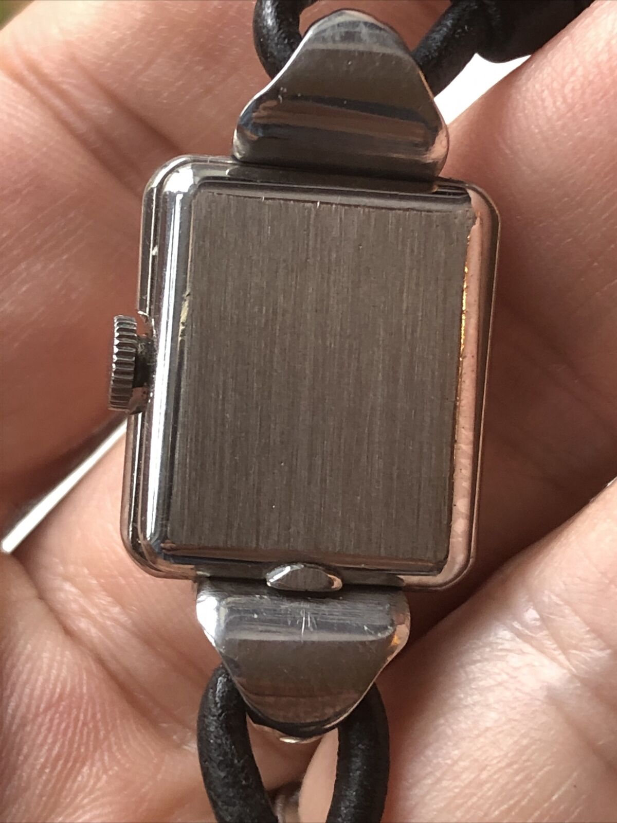 Rectangular Ladies Omega Wristwatch Italian strap, works! VTG Mechanical Watch