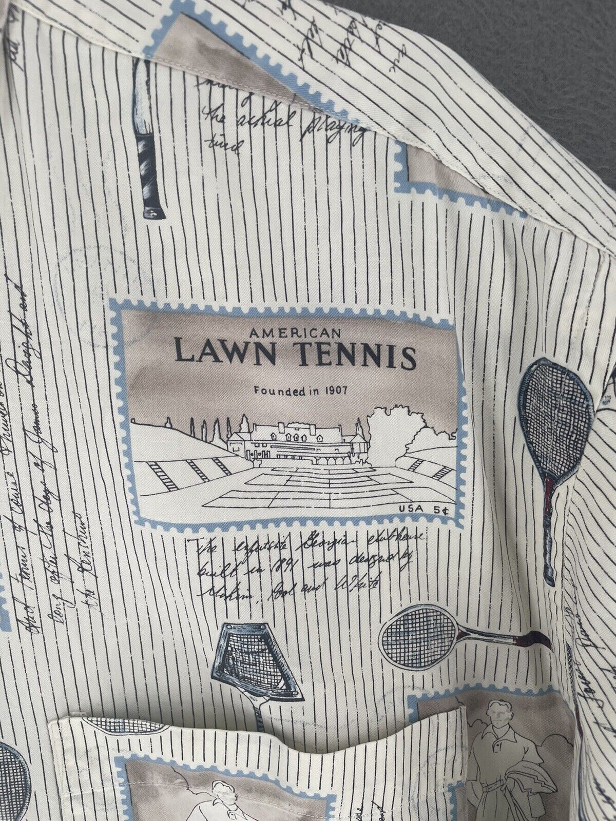 Vintage Nautica Button Up Shirt Mens Large All Over Print Single Stitch Tennis
