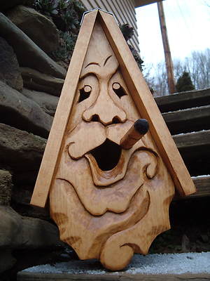 Bird House Hand Carved Cigar Face Wood ...