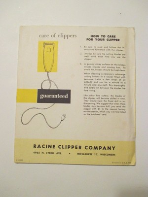 Vintage RAYCINE HAIR CUTTING SET CLIPPER COMPANY OWNERS MANUAL