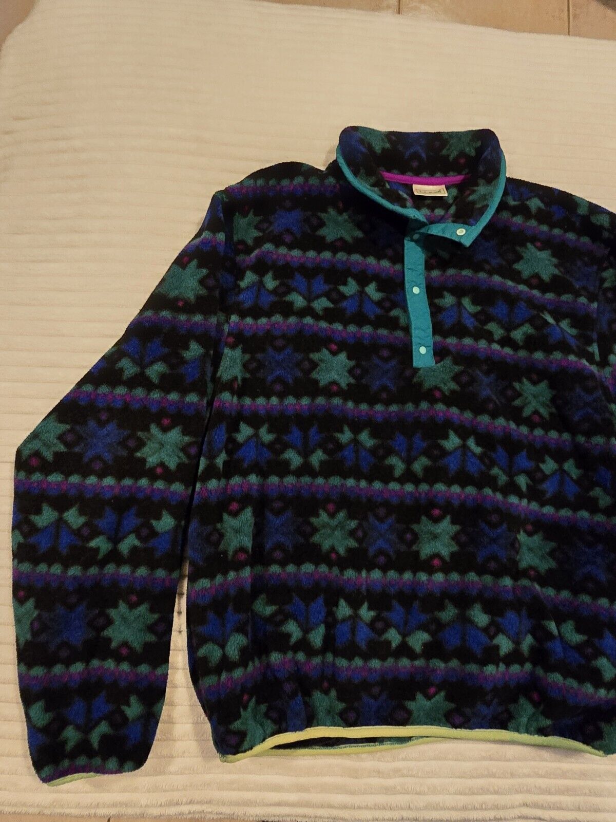 Vintage 1990s LL Bean All Over Print Fleece - Mens XL - Blue Green Purple