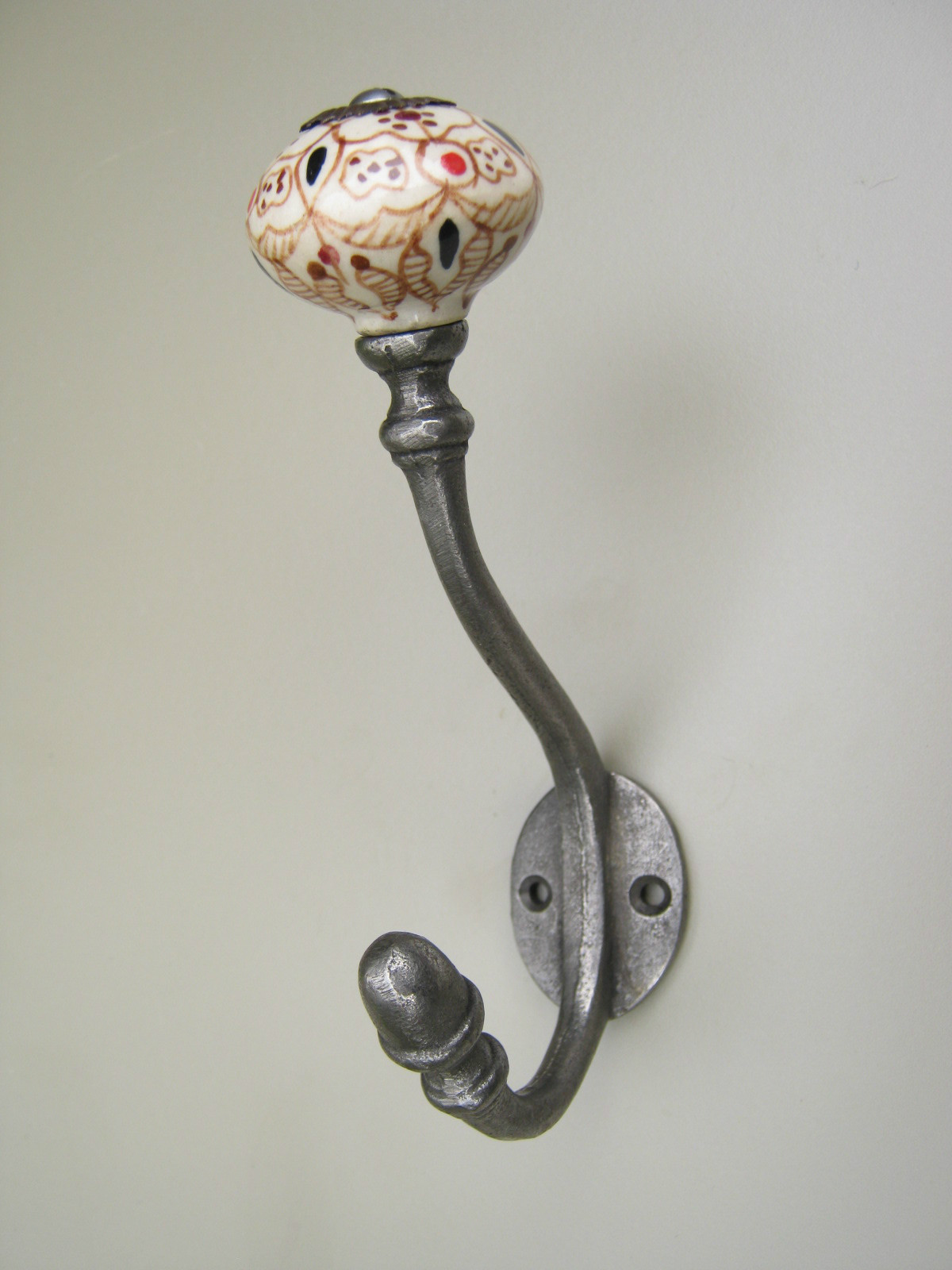 Ebay Cast Iron Coat Hook with Painted Ceramic Tip Vintage / Victorian