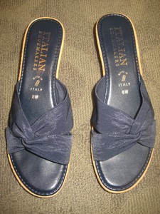 ... Italian Shoemakers Wedge Slide On Sandals Medium Heel - Size 8.5W Navy