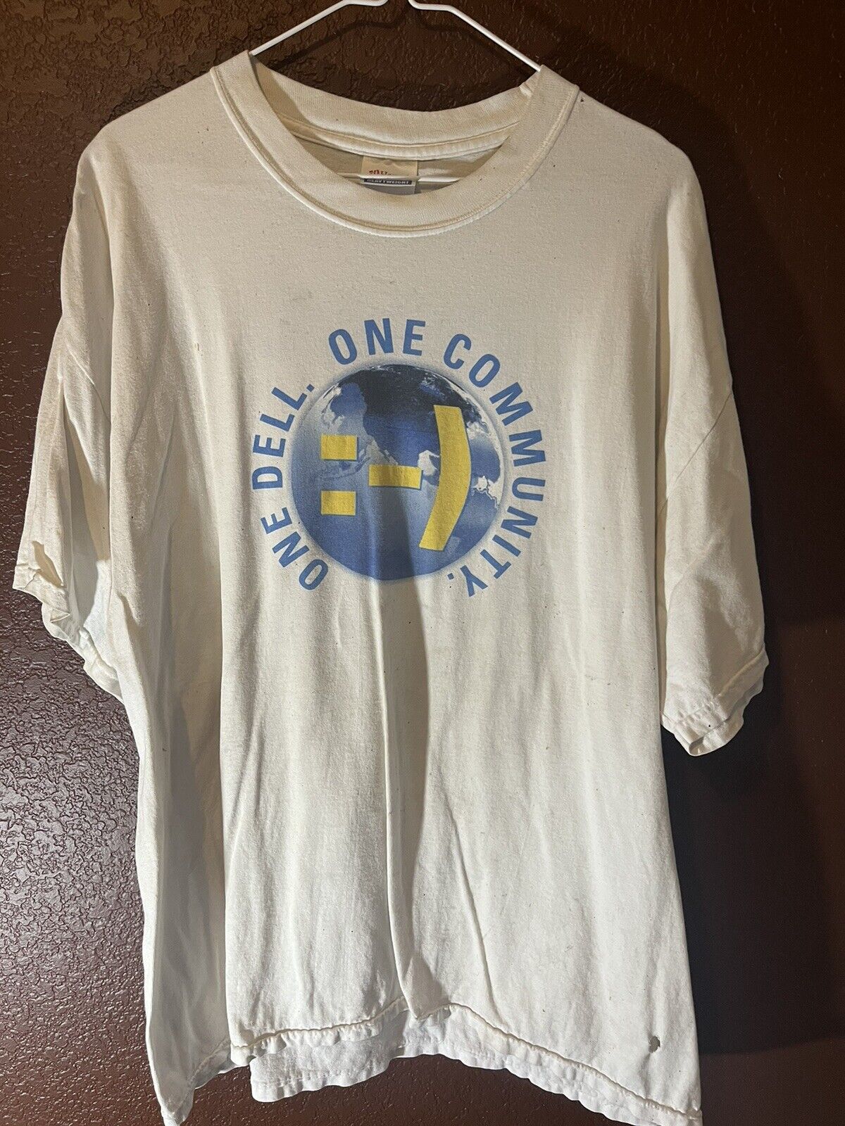 Men's Vintage Y2K 00's One Dell. One Community. Computers White Tee Shirt Sz XL
