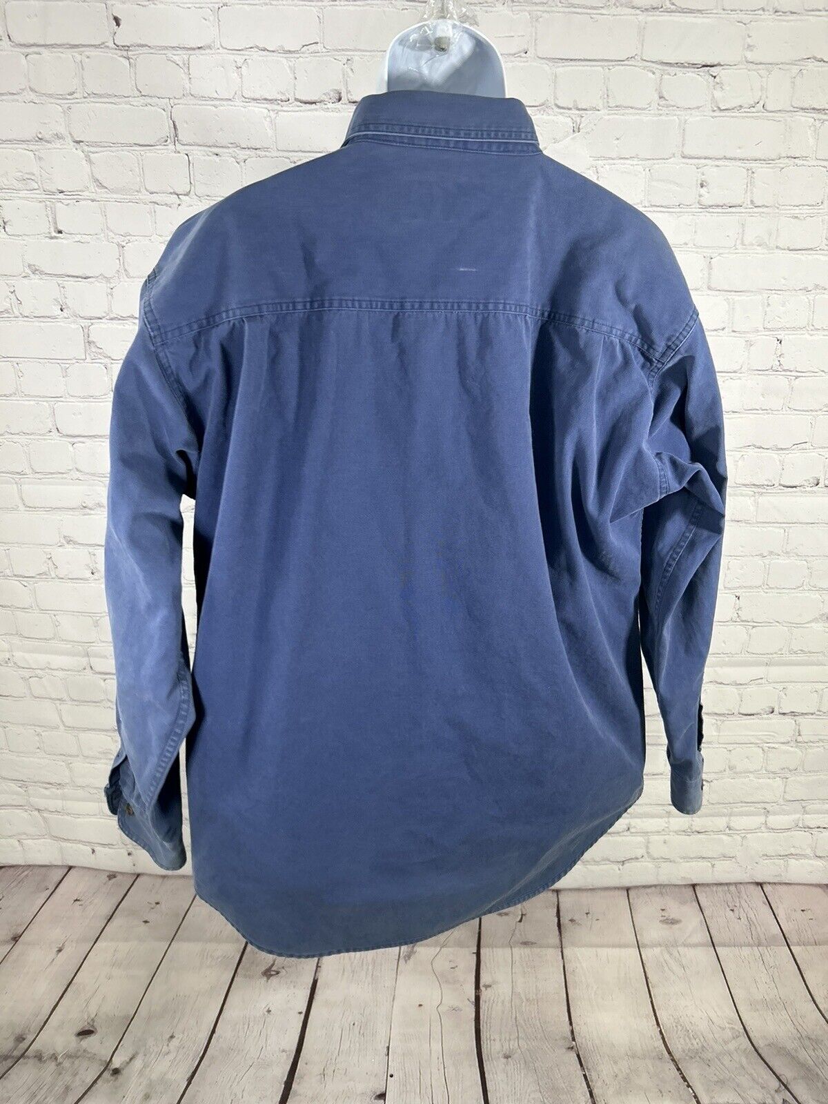 VTG Jansport Solid Blue Long Sleeve Button Up Shirt Chest Pockets Distressed L