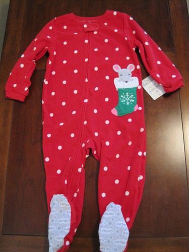 New-NWT-Carter-Red-Polka-Dot-Christmas-Mouse-Fleece-Blanket-Sleeper-PJs-3T-Twin