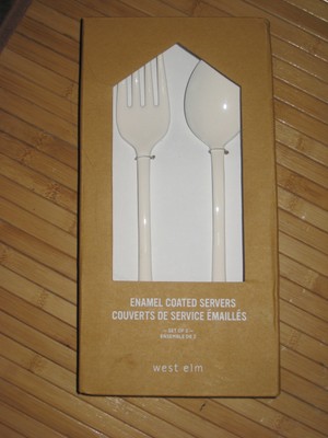 WEST ELM WHITE ENAMEL COATED SERVERS (2) ...