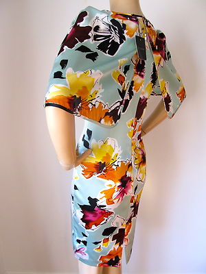 Pre-owned St John Knit 2 Mint Julep Orange Yellow Black Burgundy Muli Cape Dress Silk