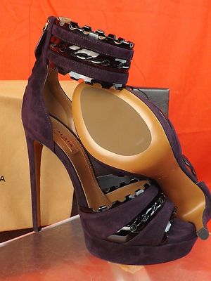 Pre-owned Alaïa Alaia Violet Suede Black Patent Ankle Strap Platform Sandals Pumps 38.5 $2k In Violet/black