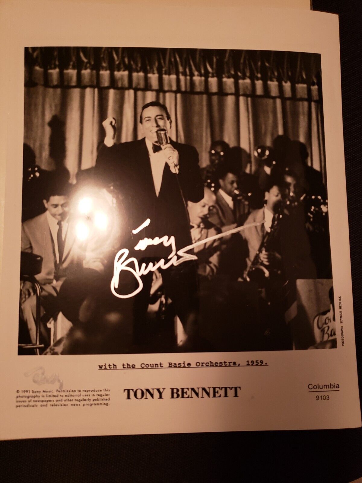 TONY BENNETT SIGNED AUTO 1959 Promo Press Photo 8x10 with Count Basie Orchestra