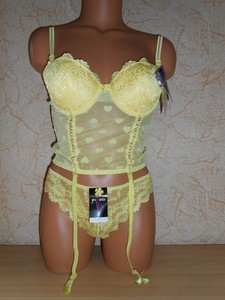 Ensemble Guêpière Porte Jarretelle String Jaune Taille 36 80B Neuf