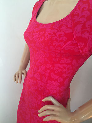 Pre-owned St John Knit Womens Size 6 Pink Cerise & Granita Raised Knit Sheath Rayon
