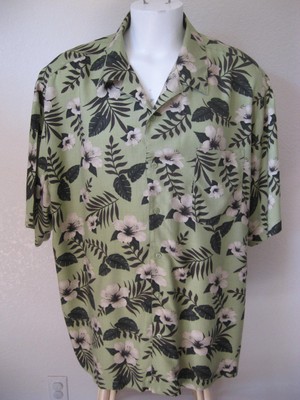 rayon hawaiian shirt 2xl puritan lime green floral loop collar lounge 