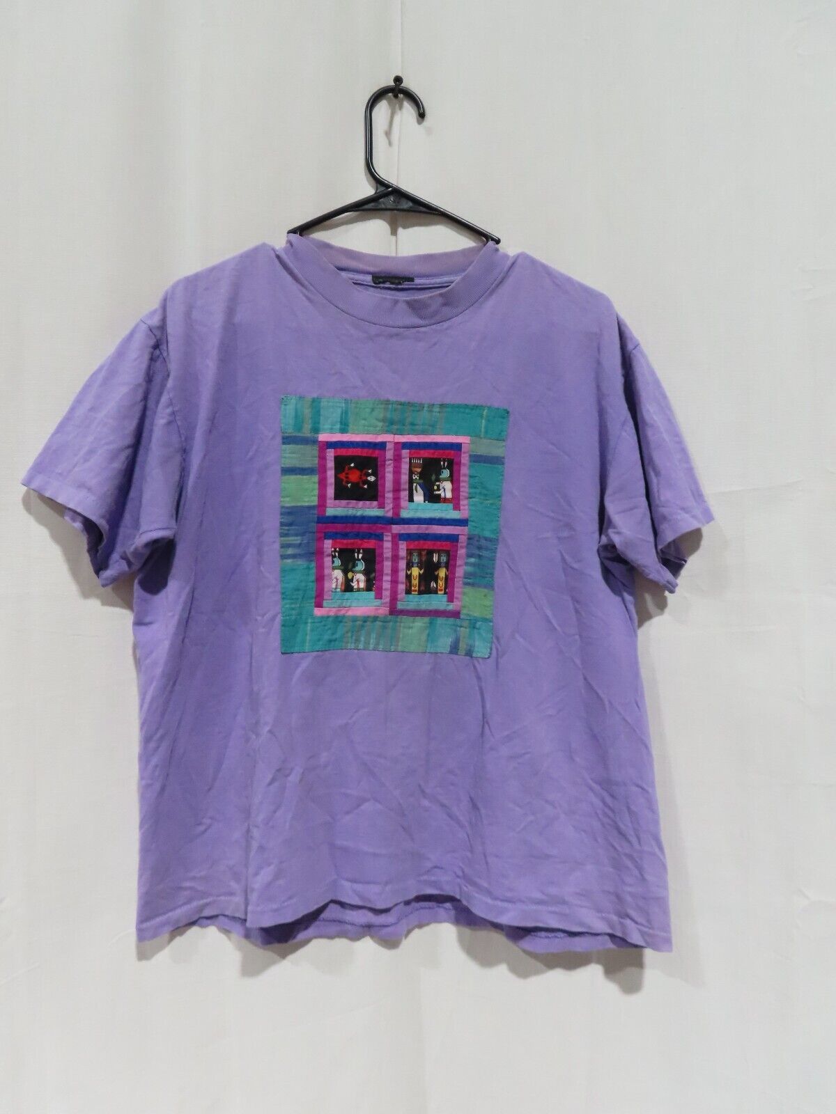 Vintage Lavender T-Shirt with Hand Embroidered Art, Single Stitch