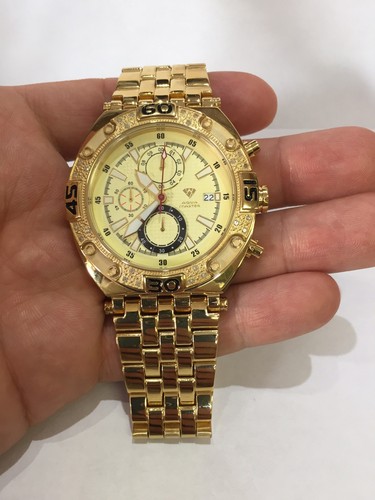 Pre-owned Aqua Master Men  Jojo Jojino Joe Rodeo Yellow Metal Band 48mm Diamond Watch W351
