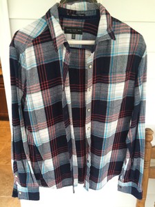 Forever-21-Men-Medium-Red-White-Blue-Flannel-Long-Sleeve-Button-Down