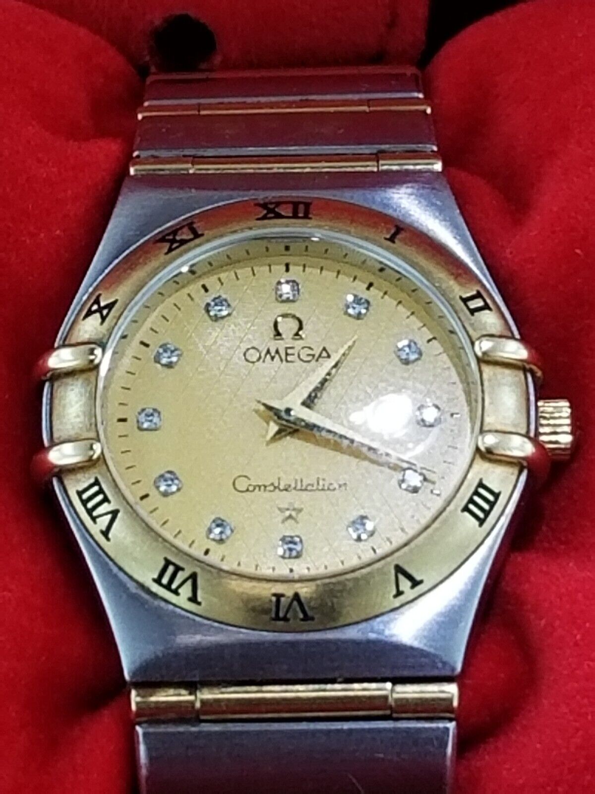 Ladies Omega Constellation 18K Gold & SS Watch - Diamond Dial 