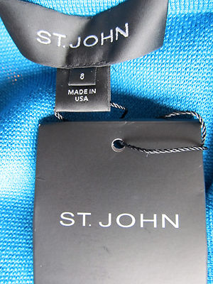 Pre-owned St John Knit 8 Womens Jacket Coat Blue Prussian & Black Caviar Knit Wool