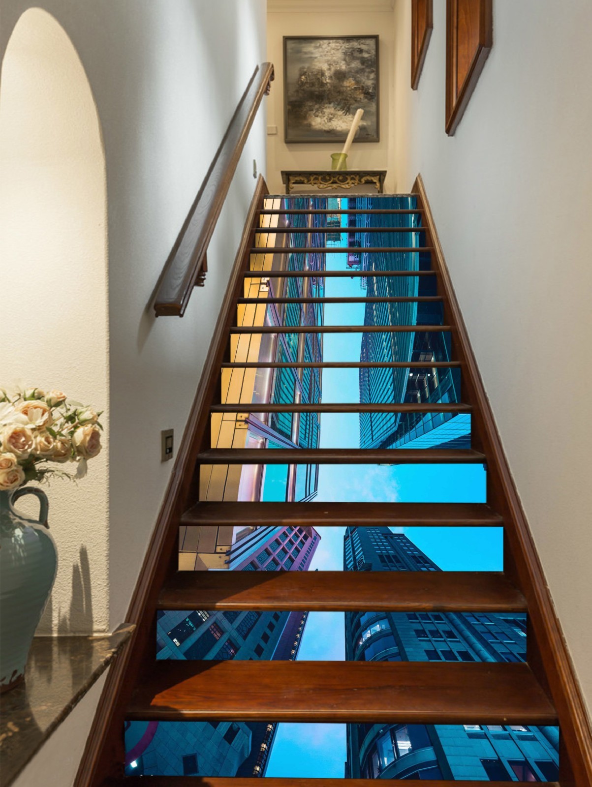3D Sky City Stair Risers Decoration Mural Vinyl Decal