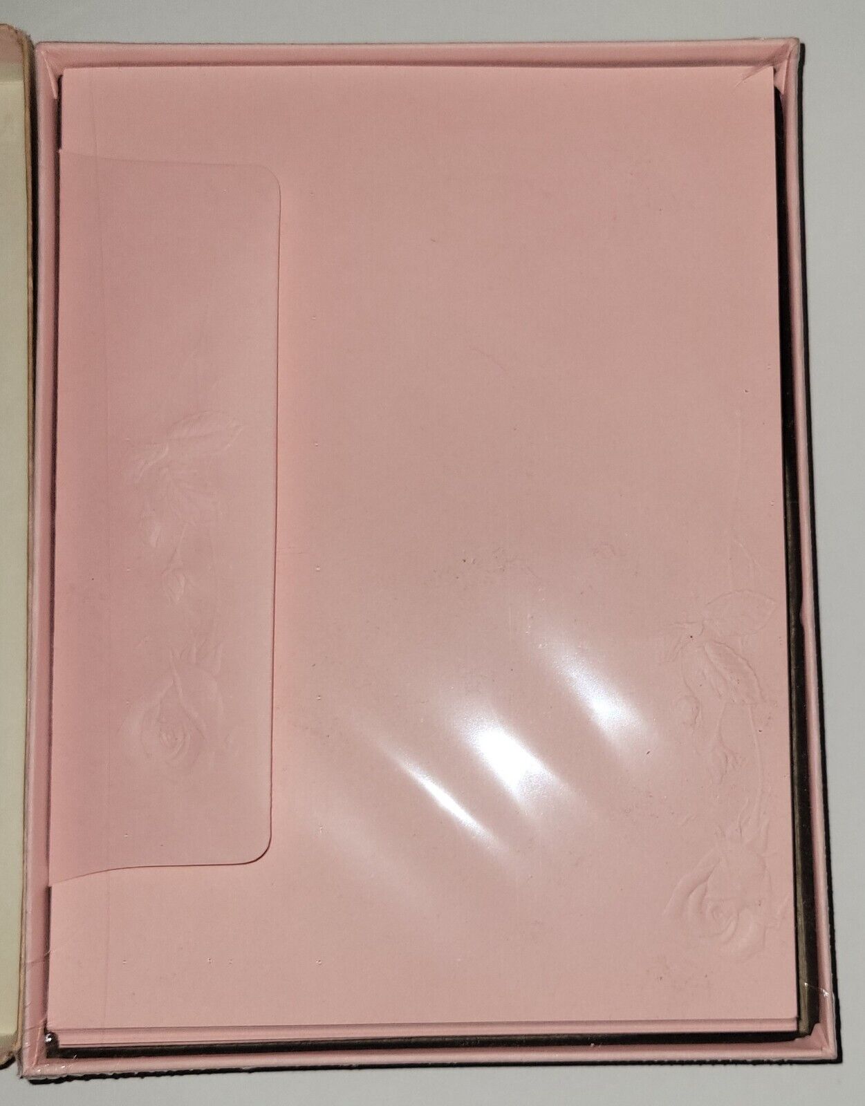 Vintage Pink Roses Embossed Stationary Set New Old Stock