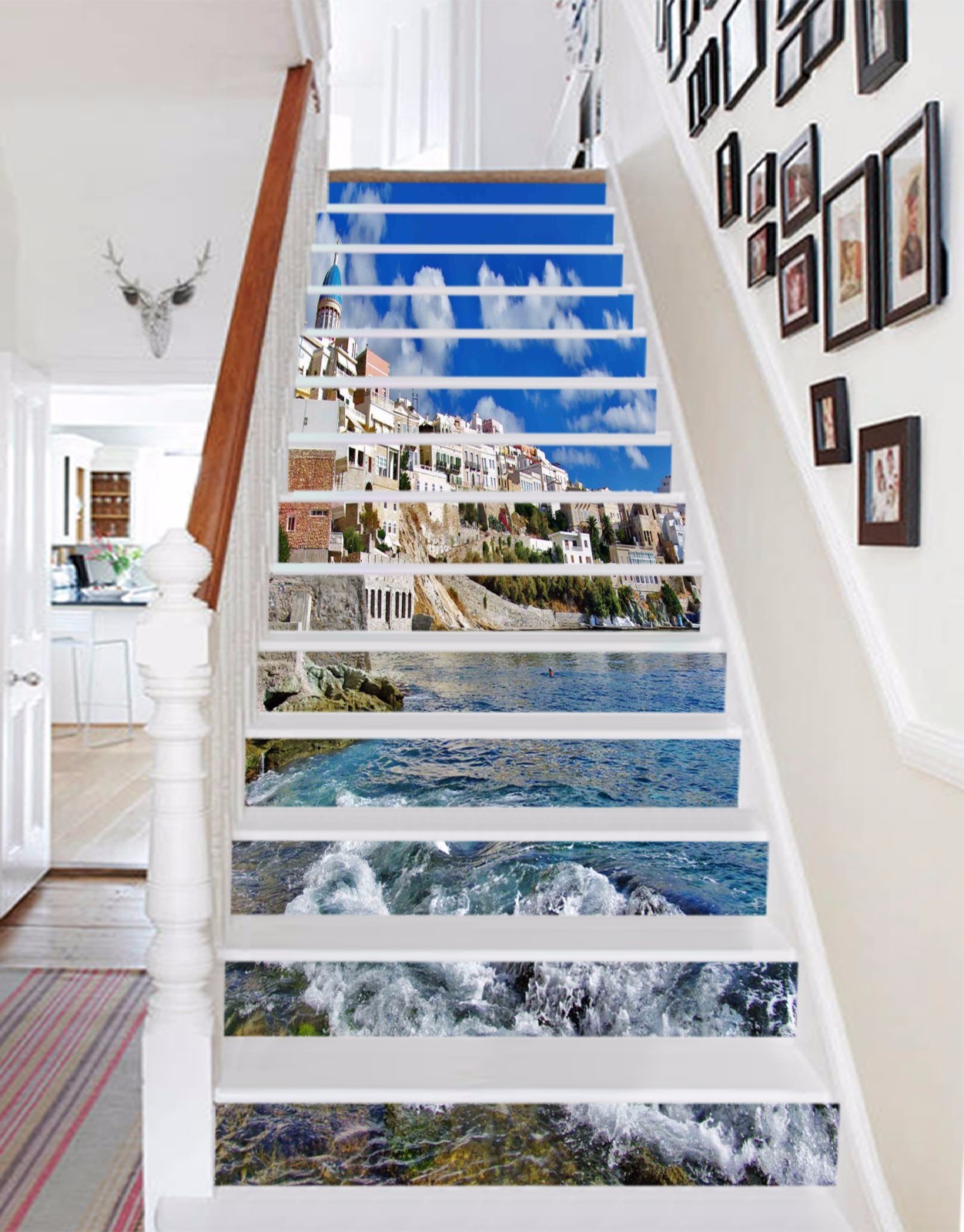 3D Sky house sea Stair Risers Decoration Mural Vinyl Decal