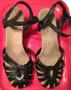 sandals Slingback about Navy Black navy old Wedge  slingback Sz Heels Sandals Old Strappy 8.5
