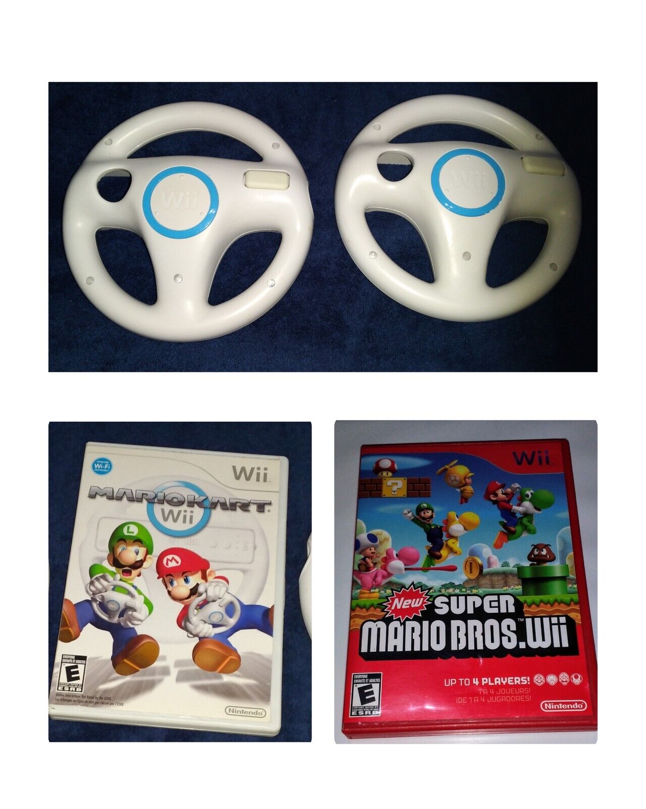 Mario Kart Wii  2 Oem Wheels Game Complete In Box & Super Mario Bros Wii Games