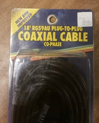 18' CO-PHASE COAXIAL COAX CABLE RG59AU PLUG TO PLUG PL259s CONNECTORS BARJAN