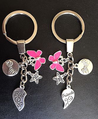 2 BEST FRIENDS KEY RING BAG CHARMS Tibetan Silver Pinky Promise charms Gift