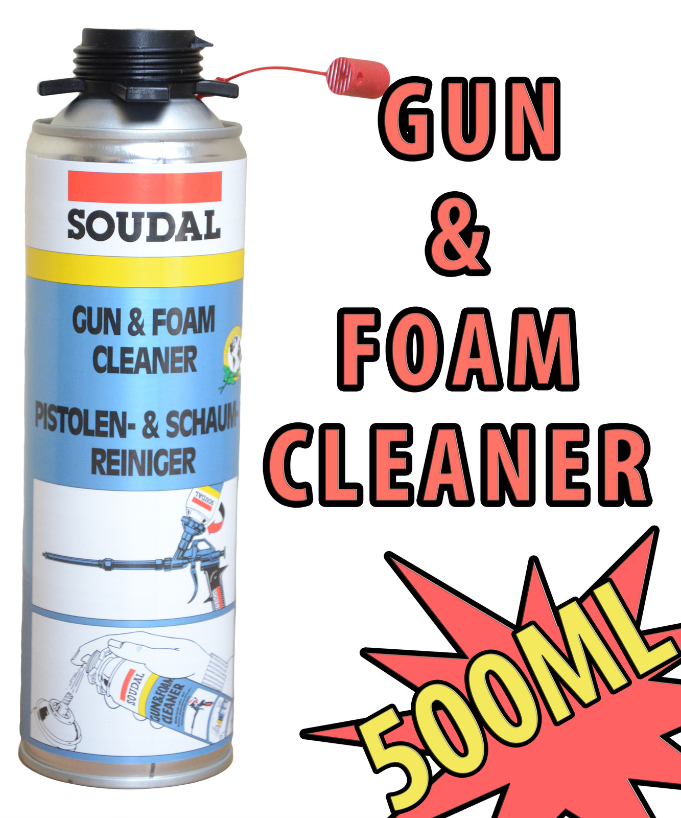 SOUDAL GUN & FOAM PU FOAM CLEANER 500ML AEROSOL CAN EXPANDING + SPRAY