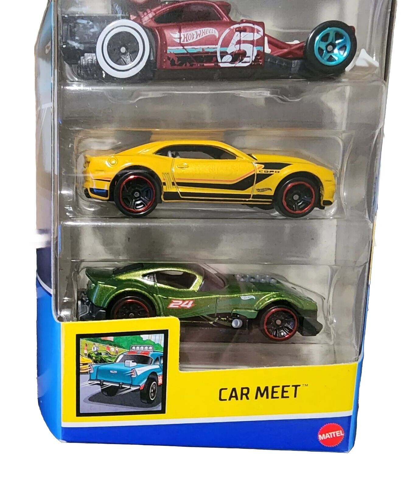 1:64 5-Pack Car Meet Hot Wheels 13 Copo Camaro Aristo Rat 18 Mustang GT Bel-Air