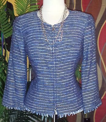Pre-owned York Nublm Lafayette 148  $498 Blue Women's Jacket Blazer Stripes