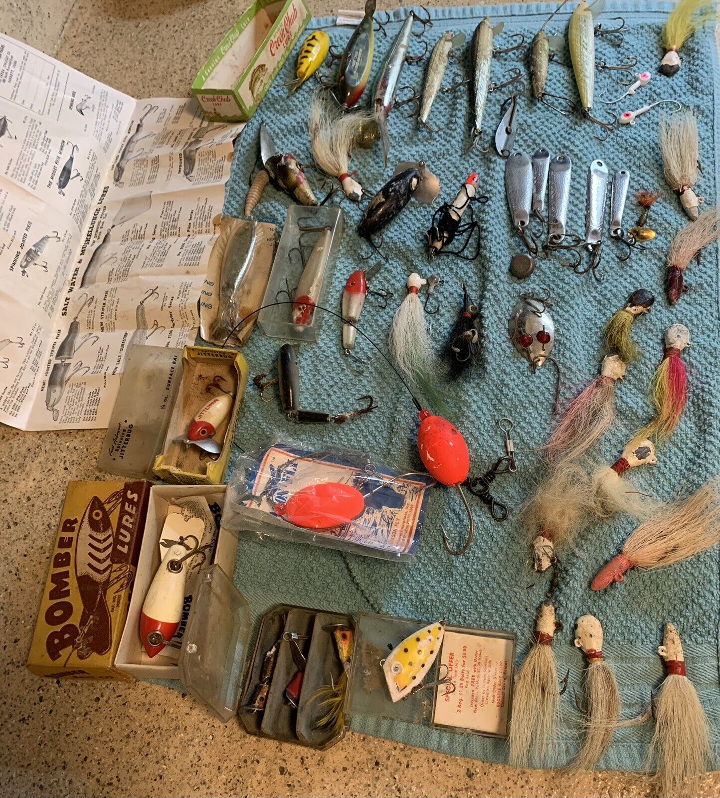 LARGE LOT OR FISHING LURES, 50 TOTAL. MULTI SIZE Probably 1960’s Attic Find