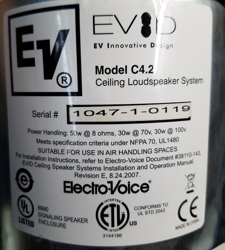 Upc 701001360963 Electro Voice 4 2 Way Ceiling Speaker System