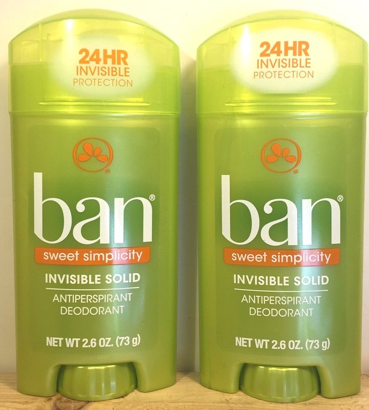 2 NEW BAN SWEET SIMPLICITY INVISIBLE SOLID ANTIPERSPIRANT DEODORANT