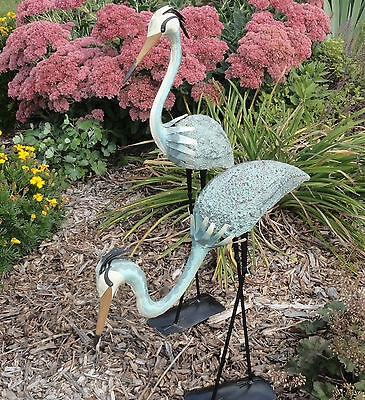 2 Blue Herons Outdoor Garden Decor Steel ...