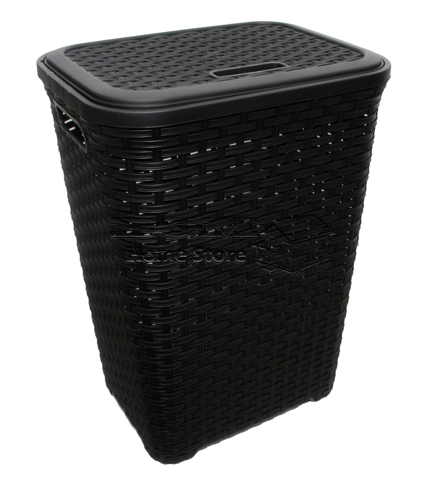 2X Black 60L Litre Woven Style Ratan Plastic Laundry Basket Bin Storage
