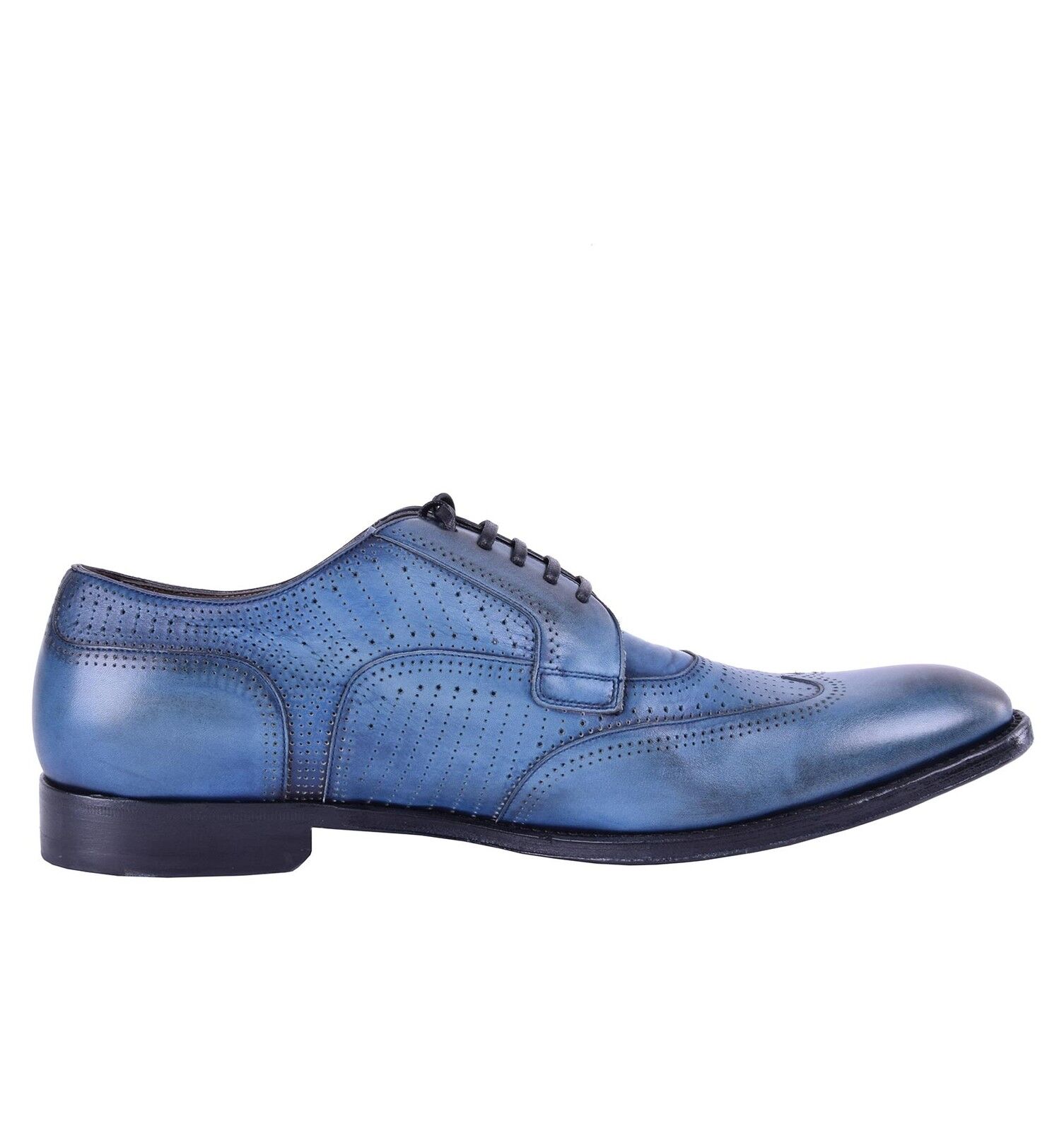 Pre-owned Dolce & Gabbana Perforated Calfskin Derby Shoes "naples" Blue 04655