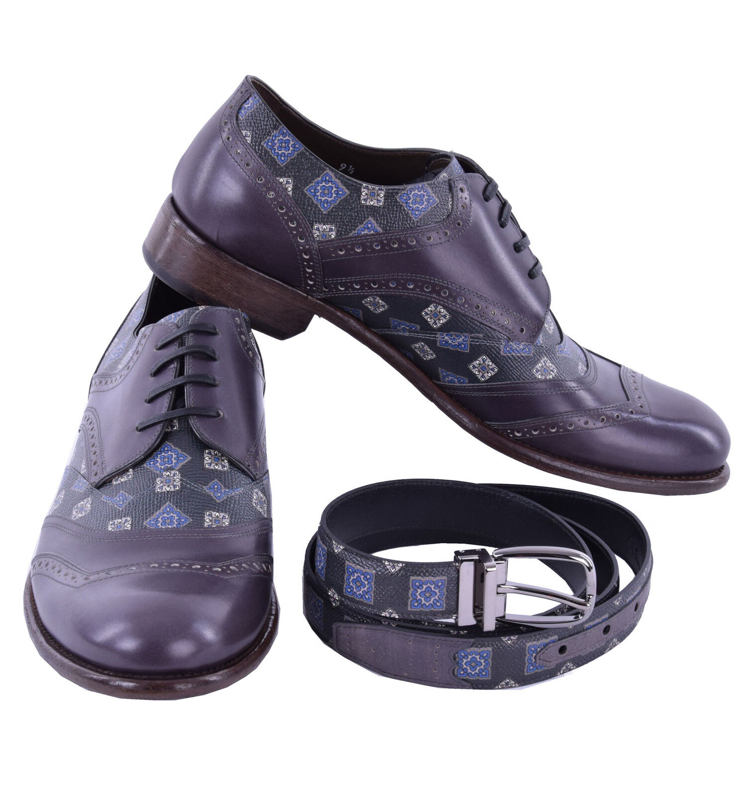 Pre-owned Dolce & Gabbana Gift Set Taormina Dauphine Derby Shoes & Belt Grey Gray 04886
