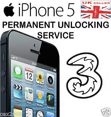 Three 3 UK Network iPhone 5, 4s, 4,Factory Unlocking 100% Official & Permanent